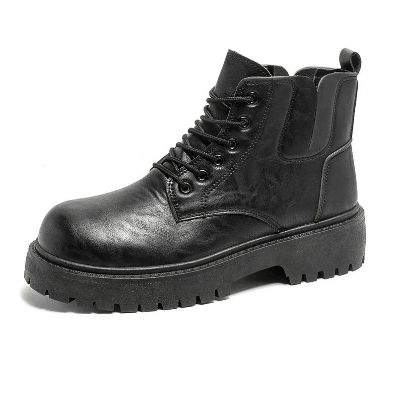 

Мужские байкерские туфли с круглым носком, повседневные кожаные туфли для мужчин, низкие бархатные модные нескользящие универсальные мужские ботинки, популярные 44 чёрный