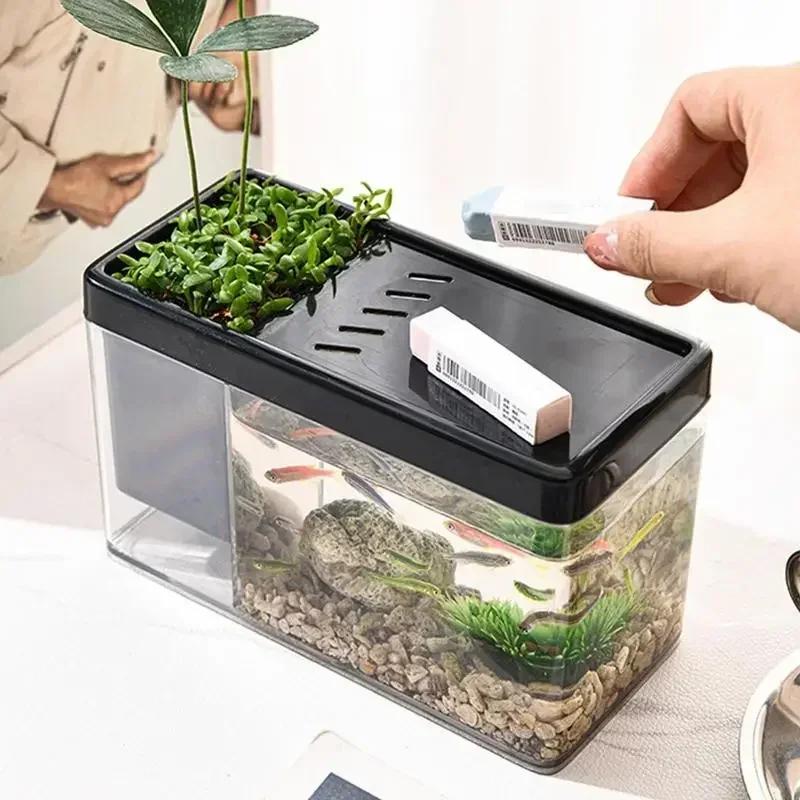 Aquarium Mini Fish Tank Ornamental Fish Table Box Landscape Creative Small Tropical Tank Table Fish Tank Organizer Storage