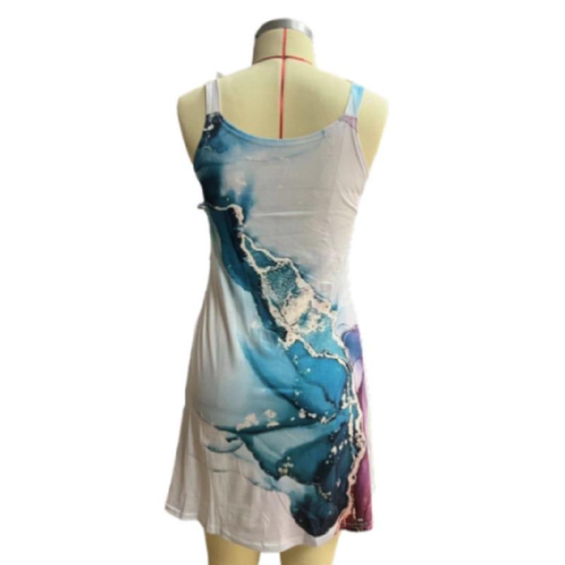 GMXIA Women's Dresses Printed Sleeveless Halter Plus Size Loose Dresses