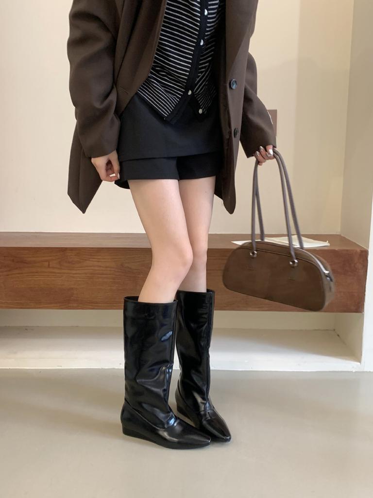 2025 new European and American square head big tube pant tube boots knight boots high boots inner height increase long boots