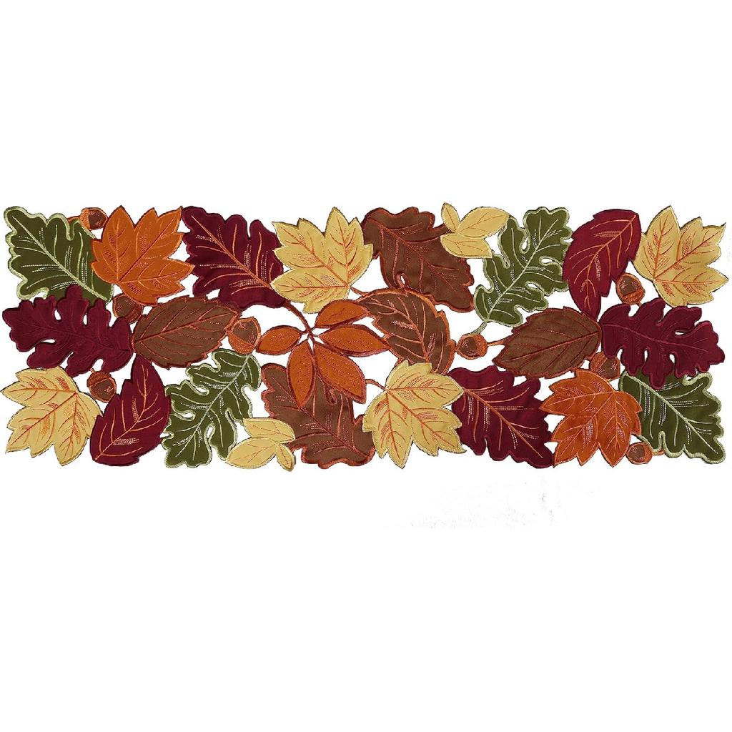Simplebrand Harvest Fall Table Runner 36 Inches Long for Thanksgiving, Cutwork with Applique Embroidered Maple Leaves Dresser Scarf Table Topper for