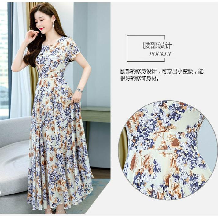 Bohemian Summer New Dress Women's Fashion Versatile Short-sleeved Round Neck Temperament Beach Dress