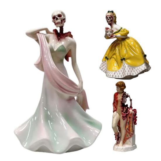 Figurina Dama Teschio Fatta a Mano Abito da Sera Gotico Statua Scheletro Femminile Scultura Decorazione Ornamento per Casa Ufficio Libreria Scrivania