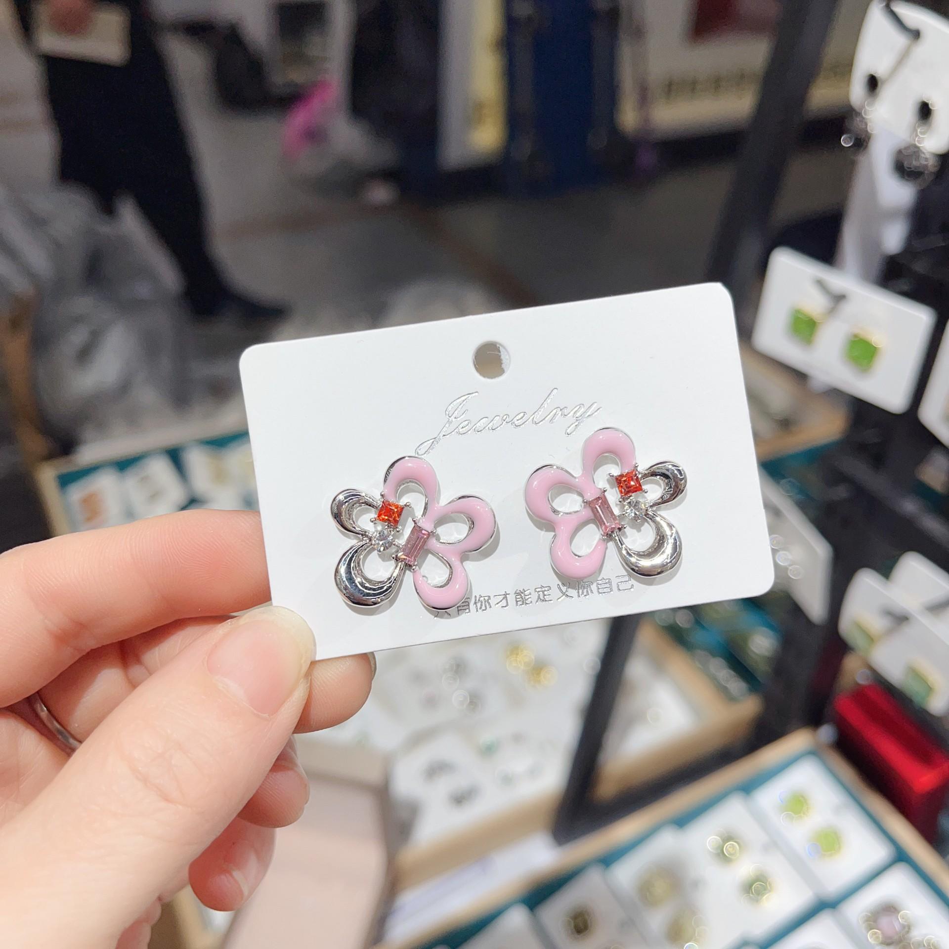 Серьги-гвоздики Draweye с розовыми цветами для женщин, кристальные стразы, кисточки, милая корейская мода, элегантные украшения