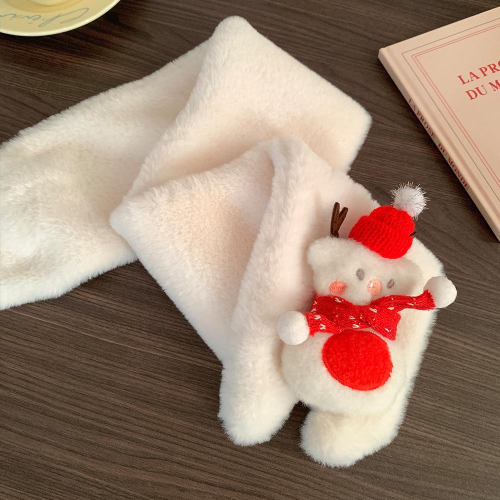 

Милые рождественские плюшевые перчатки-варежки в виде маленького снеговика, женские осенне-зимние теплые пушистые непродуваемые, с холщовой отделкой, новый шарф