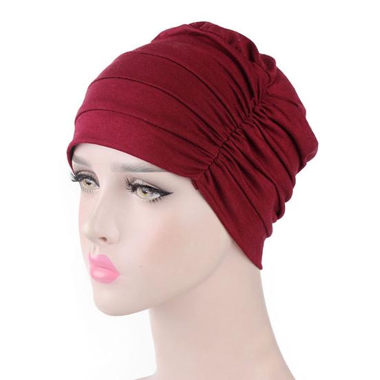 Solid Color Men Women Pleated Cotton Beanie Cap Hair Loss Sleeping Chemo Hat