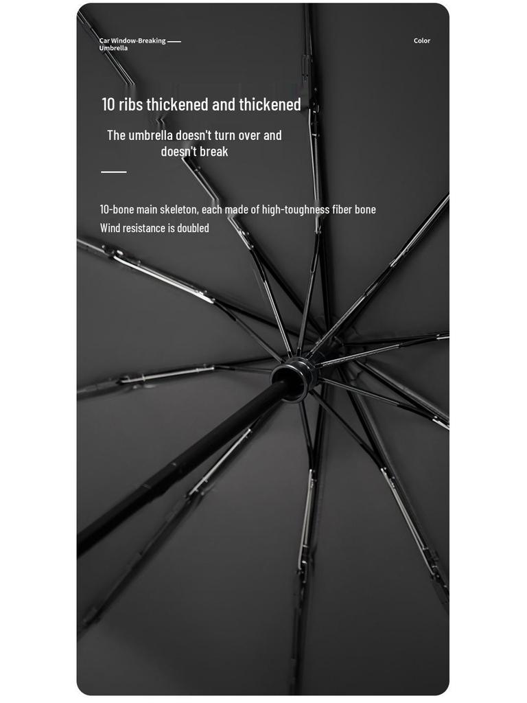 10-Rib Automatic Umbrella: Reinforced for Sun & Rain, Sunshade & Emergency Window Breaking, Customizable Logo, Perfect for Advertising.