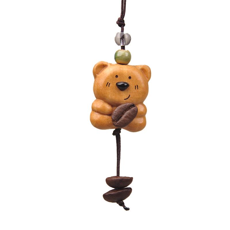 

Peach Wood Coffee Bean Teddy Bear Heart Handbag Charm Pendant Keychain
