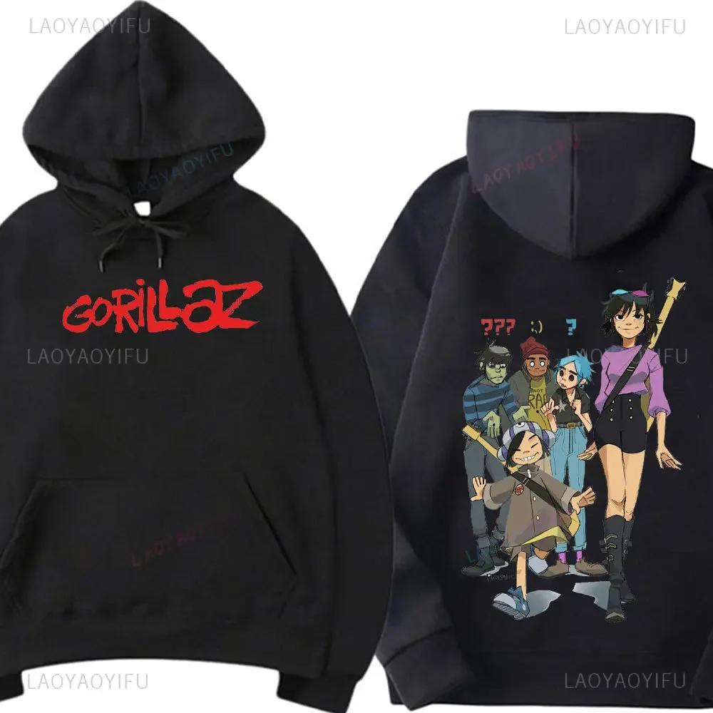 Band Musicale Gorillaz PUNK ROCK Maglione Motivo Cartone Animato con Cappuccio Abbigliamento Casual e Trendy Vintage Y2K Oversize