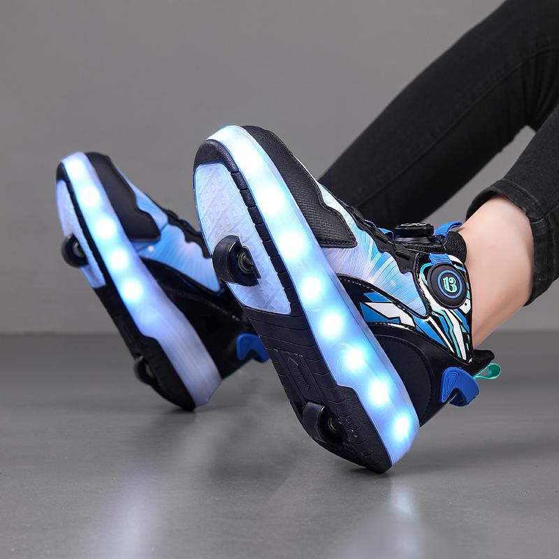 Boys/girls Two-wheel Dual-purpose Roller Skates Double Row Heely Shoes Roller Skates Luminous Sports Shoes Rechargeable