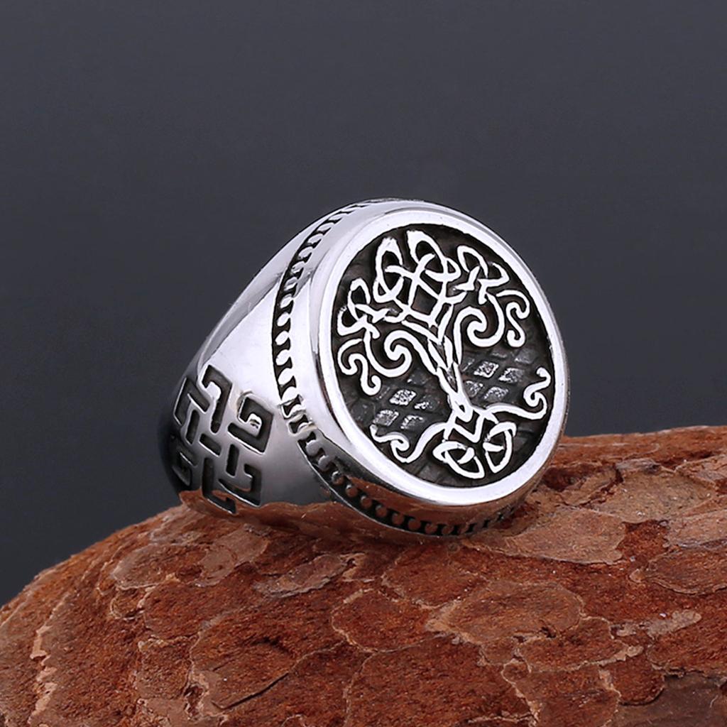 Stainless Steel Tree of Life Yggdrasil Ring Men's Handmade Biker Jewelry Gift Fashion Simple Finger Ring for Party Club