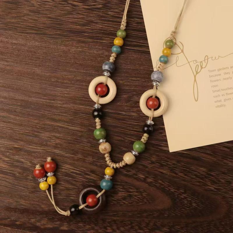 Barevný keramický náhrdelník Boho styl Ručně vyrobený Nastavitelný náhrdelník Jednoduchý tkaný provázkový keramický náhrdelník