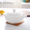 Double Ear Ceramic Soup Bowl Set with Lid - Microwave Safe, Includes Large Spoon and Tureen, Pure White, Creative Design (8 Bowls)