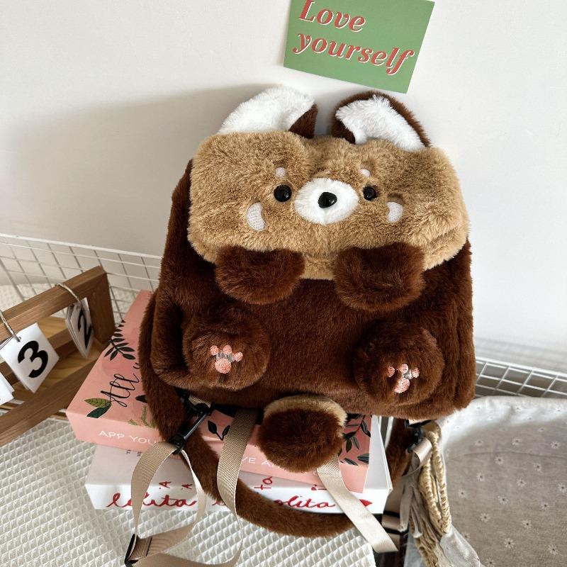 Cute Raccoon Fashionable Plush Backpack Detachable Shoulder Strap Bag Soft Cute Bag Anime Girl Plushie Backpack Bags for Woman
