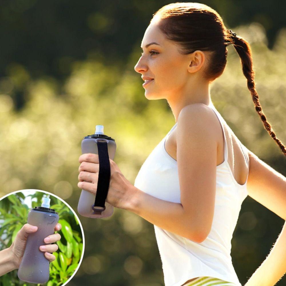 Handheld Collapsible Cycling Bottle 350ml Capacity Wide Mouth Hydration Bottle Silicone Water Bottle Gym