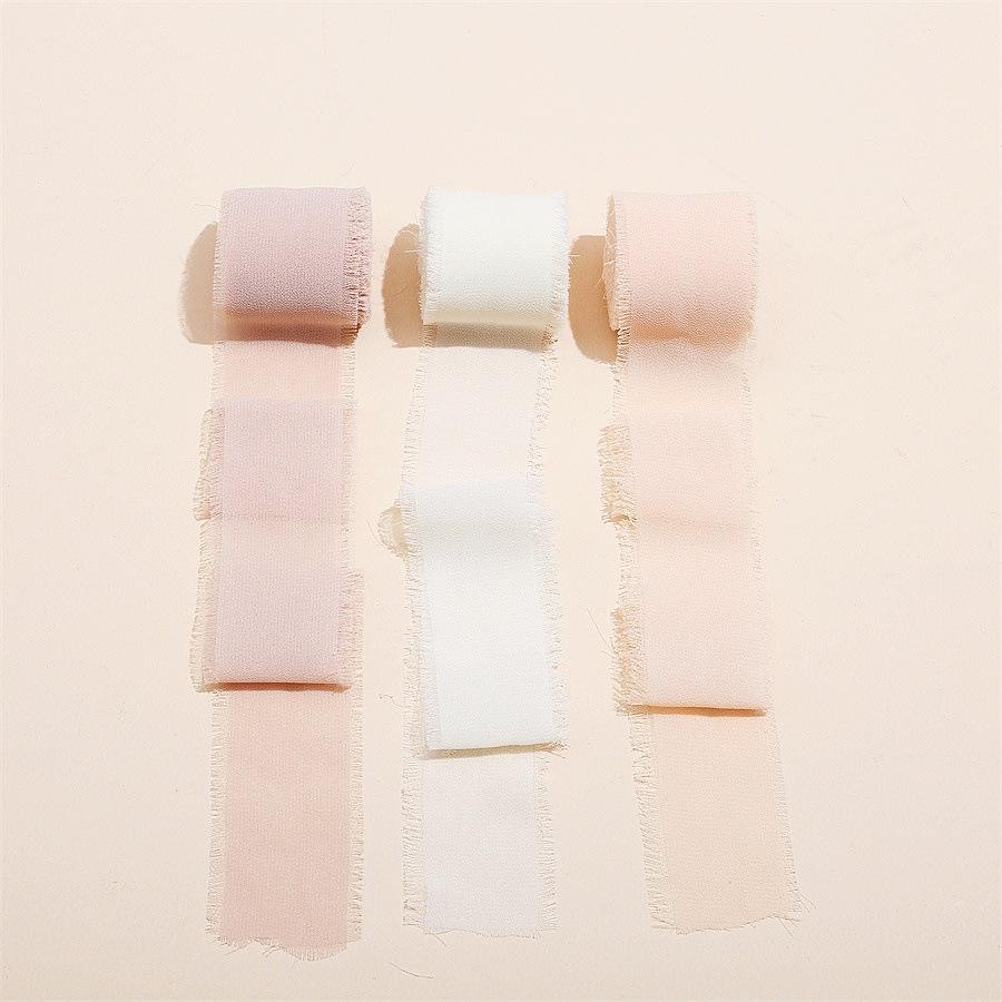 3 Roll/set 5m Frayed Edged Satin Handmade Chiffon Silk Ribbon For Wedding Invitation Bouquets Birthday Party DIY Decoration Gift