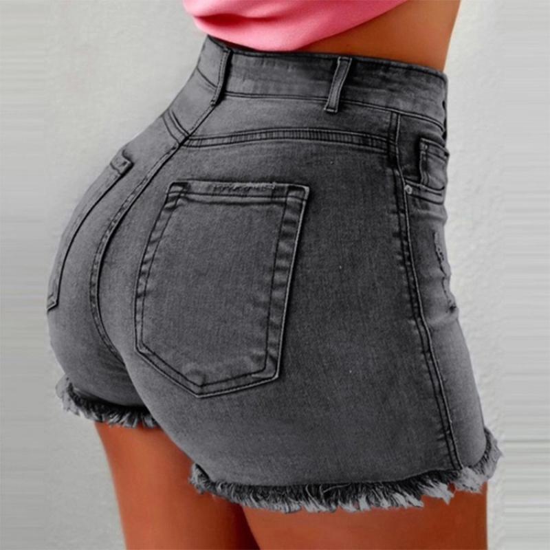 Hot-selling Women's Denim Shorts with Fringe Ripped High-waist Jeans Pants