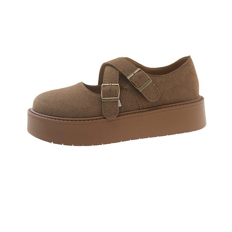 

Туфли Мэри Джейн в стиле ретро на толстой подошве, женские, весенние, новые, с круглой головкой, универсальные, увеличивающие рост, мягкая подошва, повседневные и удобные одинарные туфли 39 коричневый