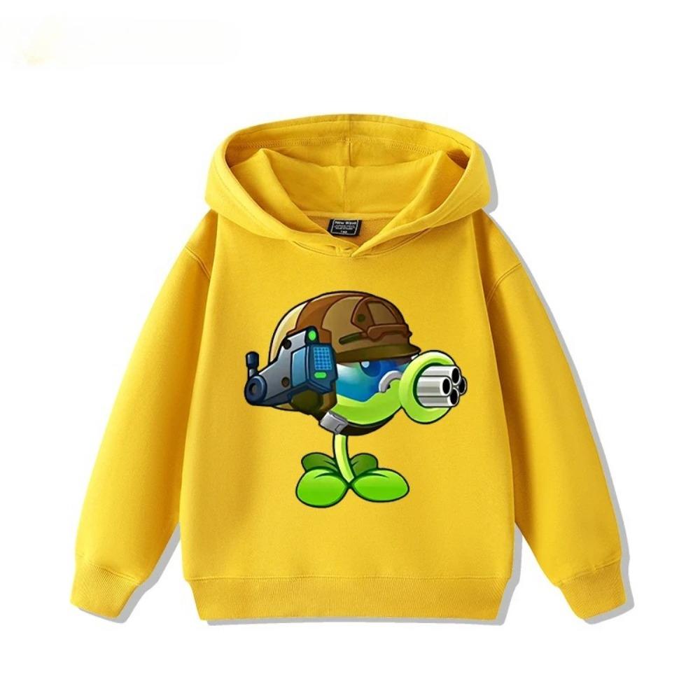 2025 Autumn/Winter New Children's Long Sleeve Top Plant Wars Zombie Printed Street Fashion Boys and Girls Hooded Sports Shirt