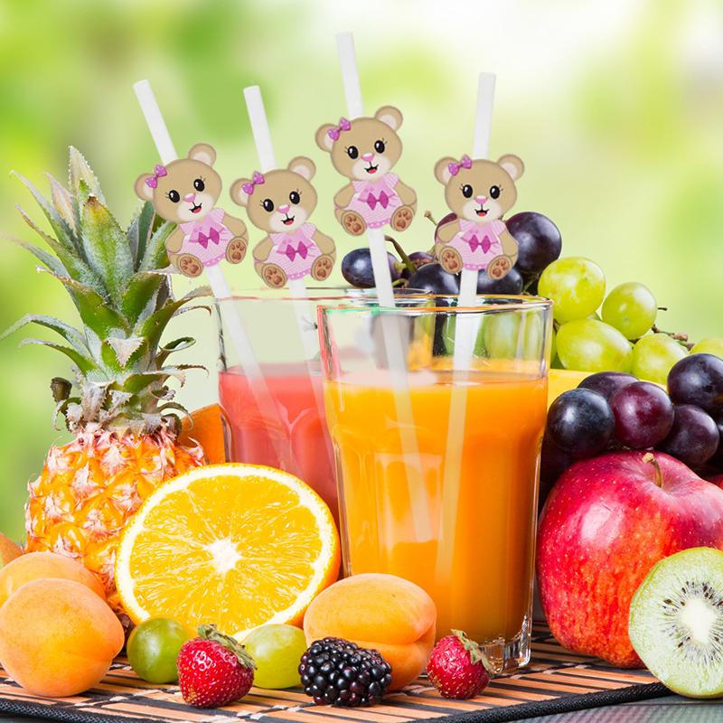 20Pcs Teddy Bear Paper Straws Cute Brown Pink Bear Disposable Drinking Straw Kids Birthday Baby Shower Party Decoration Supplies