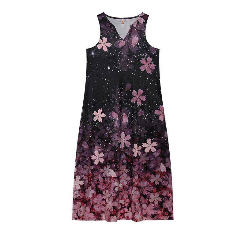 Plus Size Women's Clothing V Neck Flower Heart Gradient Printing A- Line Pocket Loose-Fitting Sleeveless Shirt Dress Tide S-5XL