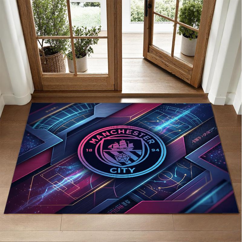 Manchester City Design Crystal Velvet Rug Soft Decorative Mat for Bedroom Entrance