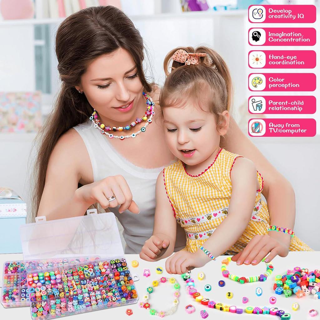Cross-border DIY Bracelet & Necklace Kit: 36 Polymer Clay Beads with Fruit, Animal, Letter, Horse Pendants