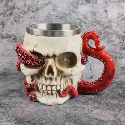 Skull Beer Mug 3D Skull Design Goblet Realistic Octopus Tentacles Stainless Steel Beer Mug Party Novelty Wine Glass