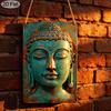 2D Flat 1pc Vintage Buddha Statue Aluminum Metal Sign with Pre-Drilled Holes, Wall Art Decor for Home, Club, Cafe, Fun Hanging Picture, 8x12 Inches