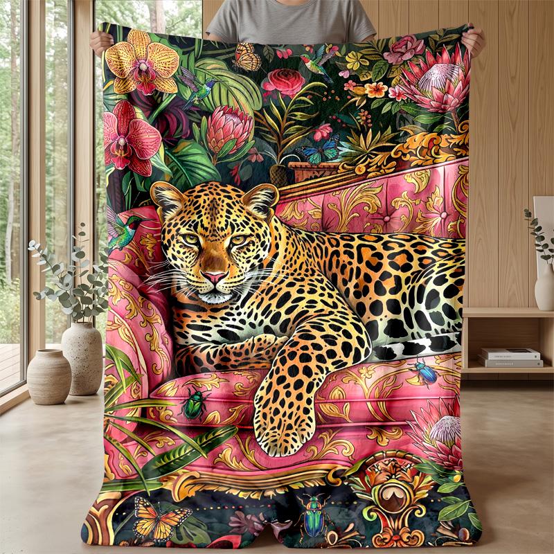 Leopard in Abstract Colors 1 Theme blanket Lightweight Warm Flannel Blanket Decorative Throw Blanket for Home Decoration