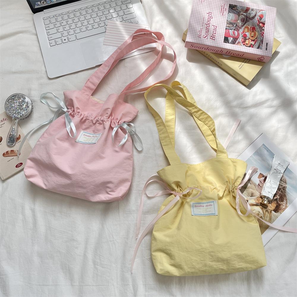 58 New Canvas Bag Large Capacity Small Fresh Solid Color Shoulder Tote Bag Commuter Bag Women