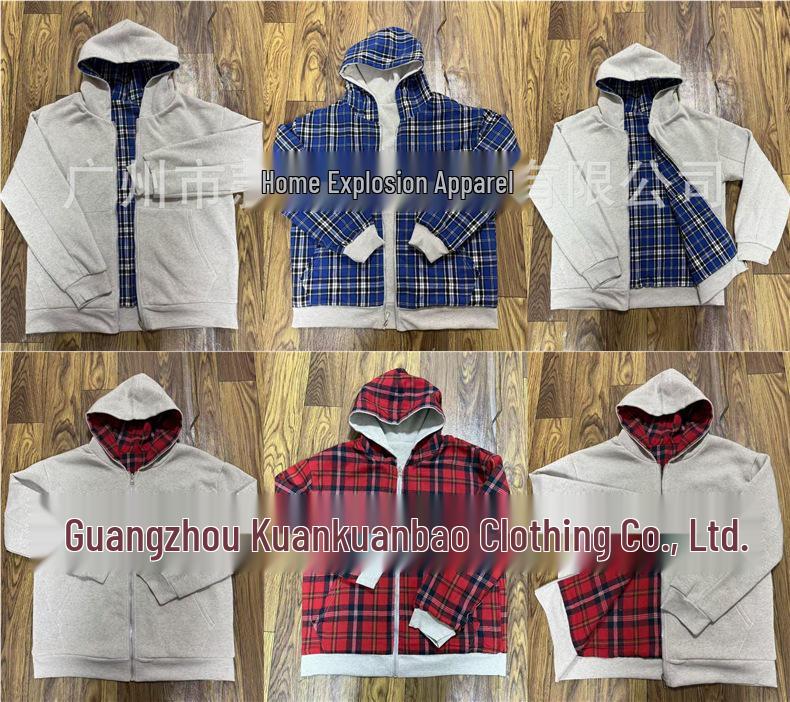 Herren Wendbarer Kapuzen-Karomuster-Patchwork-Reißverschluss-Hoodie - Herbst/Winter Kollektion