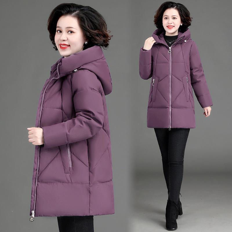Mother's Down Padded Jacket Women's Winter Clothes Large Size Mid-length Hooded Collar Padded Jacket Jacket Women's Padded Jacket