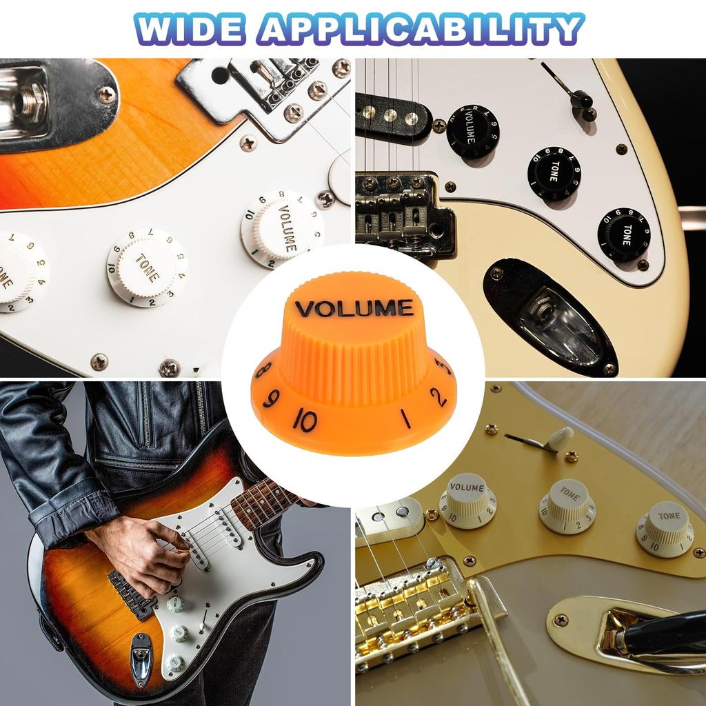 Uxcell Conjunto de Botões de Chapéu Alto Métricos 1 Volume 2 Controles de Tom Conjunto de Botões para Guitarra Elétrica Baixo Eixos Divididos Laranja Preto Peça 3