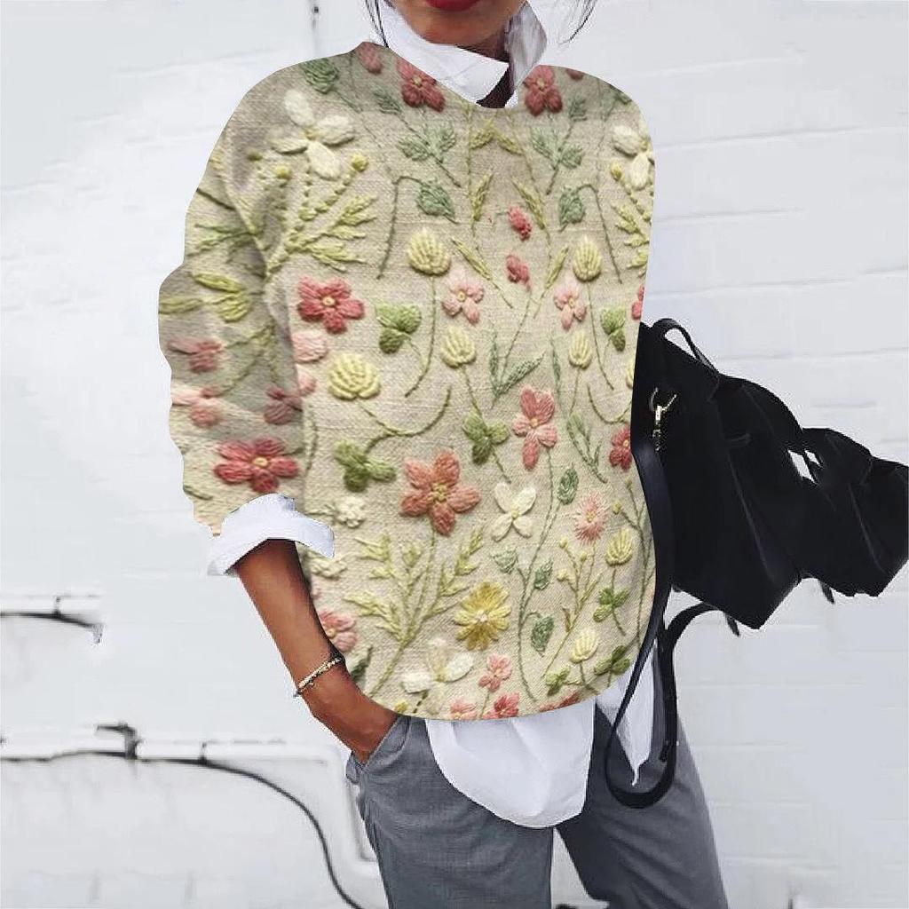2024 Women's Color Block Round Neck Loose Knit Pullover Sweater