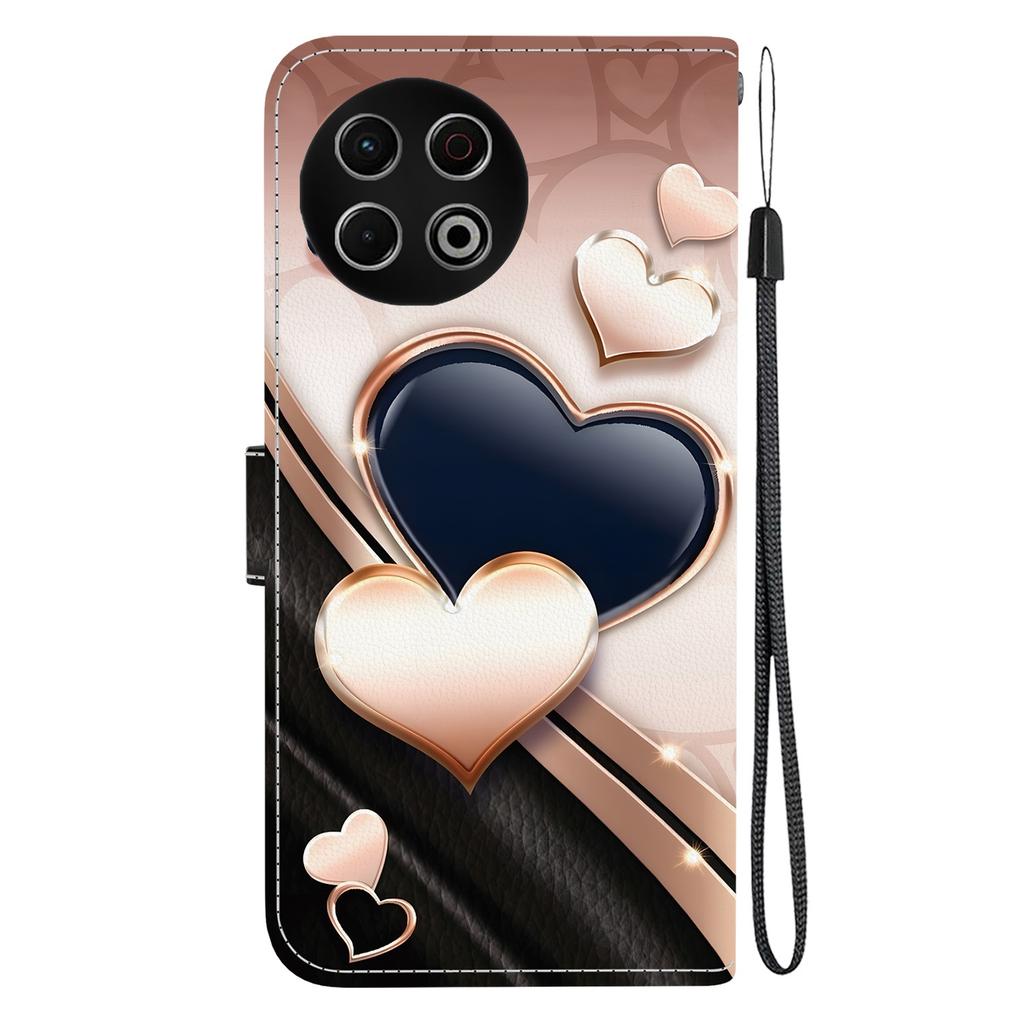 Handmade PU Leather Flip Case for Tecno Spark 30 / Spark 30 Pro Anti-Slip Shockproof Cover with Wrist Strap & Heart/Rose Cat Designs