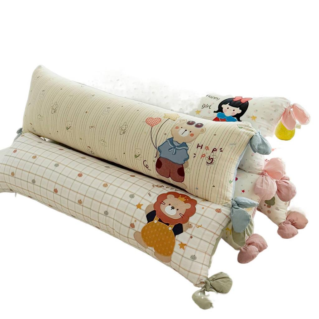 2026 All-Cotton Double Layer Embroidered Bolster Pillow - Washable Long Pillow for Kids