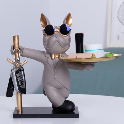 Franse Bulldog Beeld Hond Standbeeld Decoratief Figuurtje Opbergbakje Metaal Munt Spaarpot Entree Sleutel Snackhouder