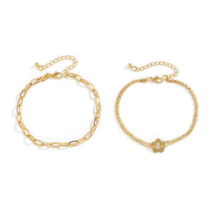SP Simple Minimalist Anklet Cute Flower Stainless Steel Chain Anklet Set for Women