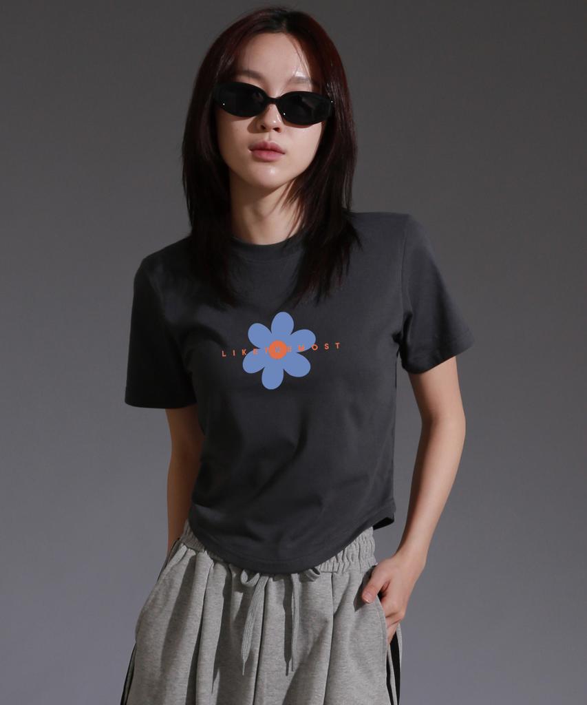 LIKE THE MOST H.Flower Round Cut Short Sleeve T-Shirt_4 Colors