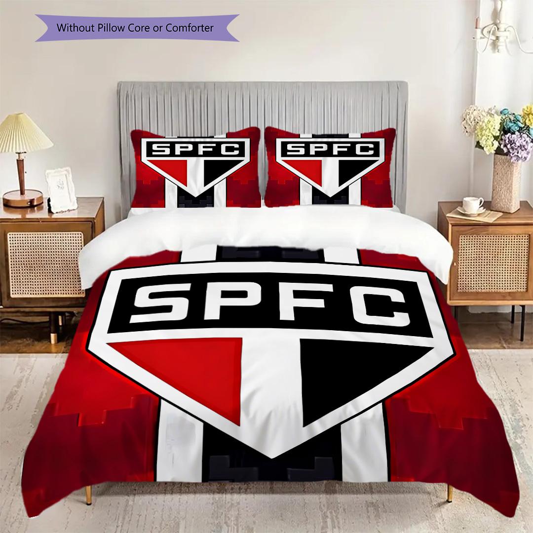 Sao Paulo FC Pattern Bedding Quilt Set Quilt Cover Pillowcase Home Decoration Birthday Gift (1 * duvet cover + 2 * pillowcase, without core) 135x200cm