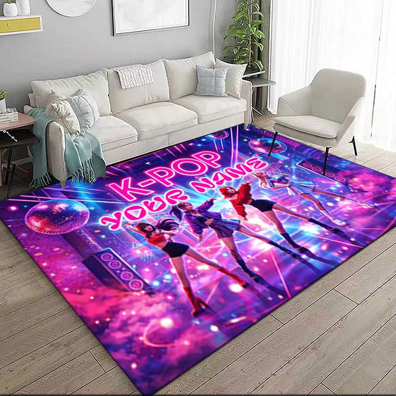 1PC Custom Name K-Pop Dance Party Theme Floor Mat Ideal for Living Room, Game Rooms, Office, Bedroom,Floor Mat Playful Design