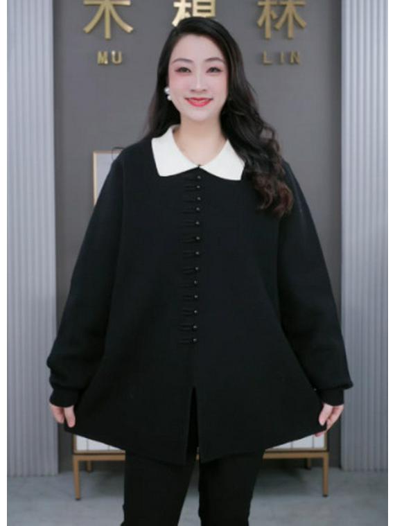 

Универсальный вязаный свитер с жемчужными пуговицами: Отложной воротник, Повседневная основа, Большой размер, Стиль осень/зима для женщин среднего возраста XL (120-140 jin)