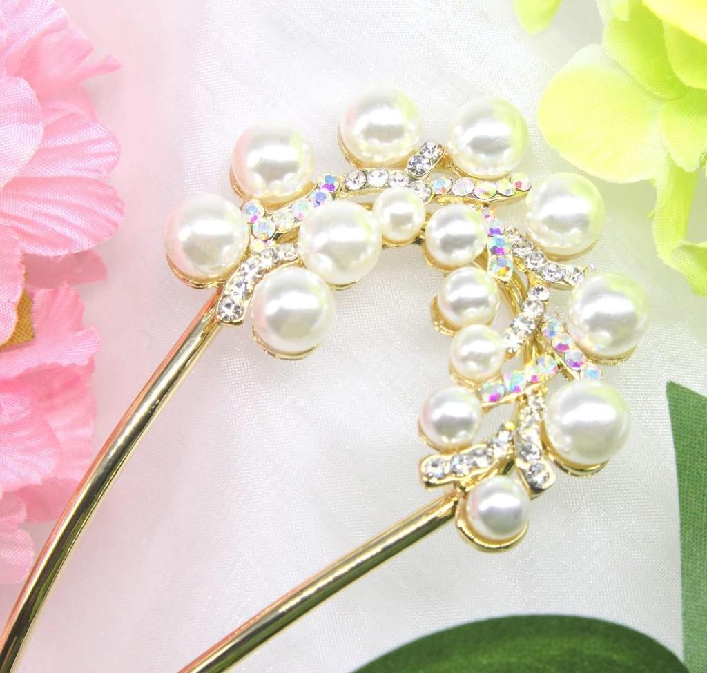 [Miaomyao] Kanzashi U-shaped Hair Ornament for Japanese Clothing, Yukata, Kimono, Simple Pearl Hair Comb Hair Accessory Gold