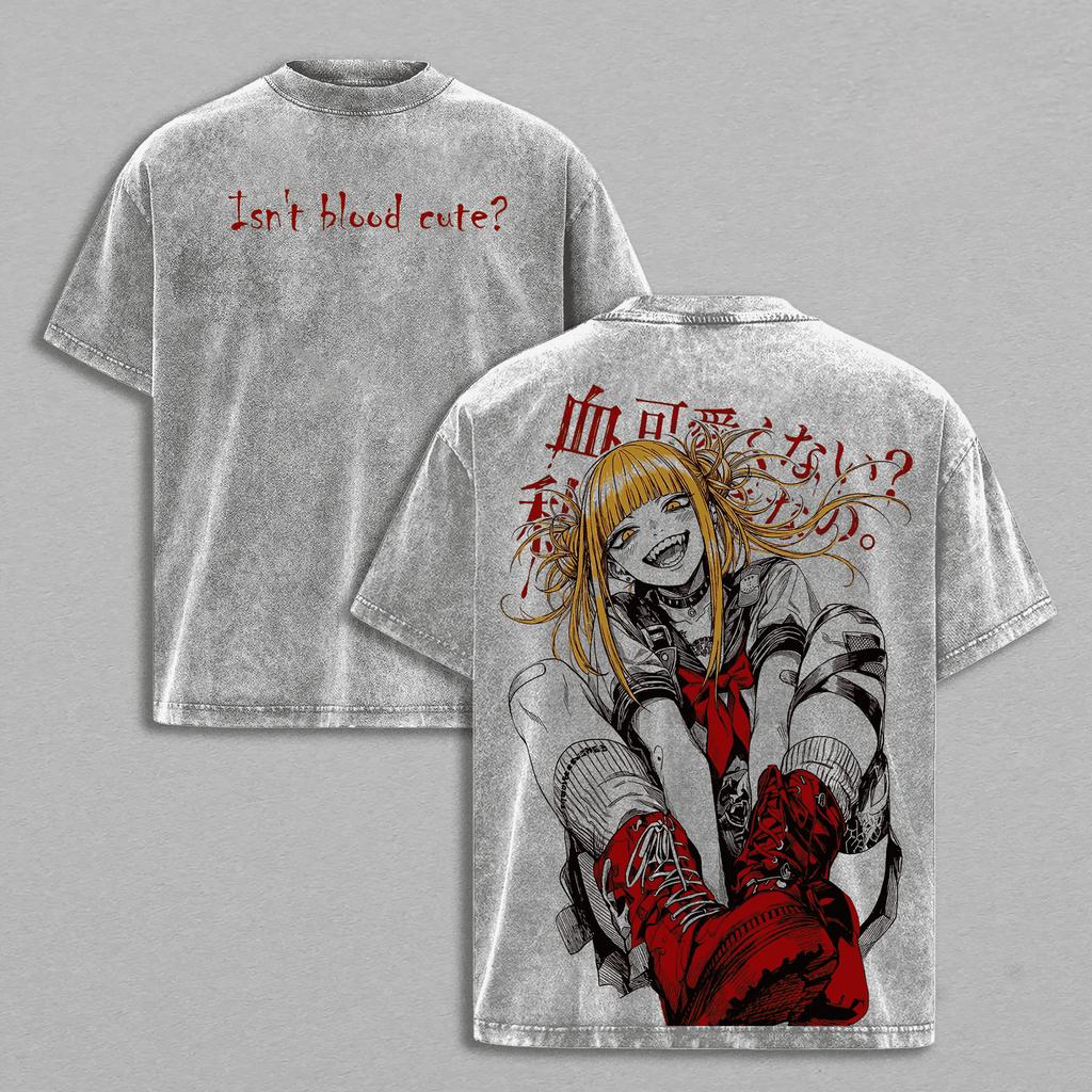 Toga Himiko My Hero Academia Anime T-shirt Harajuku Vintage Washed T Shirt Summer Polyester Short Sleeve Tees Clothes Men Clothing