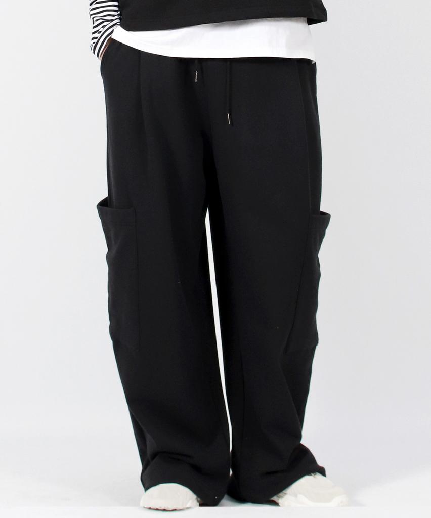 Deumakeu M Side Pocket Wide One-Tuck Real Street Sweat Pants Black
