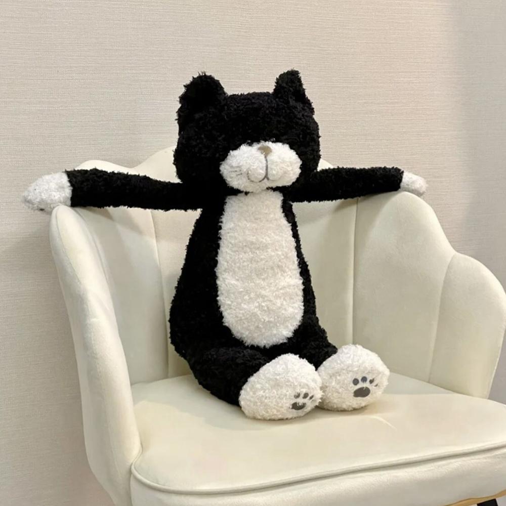 50CM Tea Rice Cat Plush Toy Black And White Splicing Plush Kawaii Cat Sleeping Leg Doll Festival Gift For Children Birthday Gift