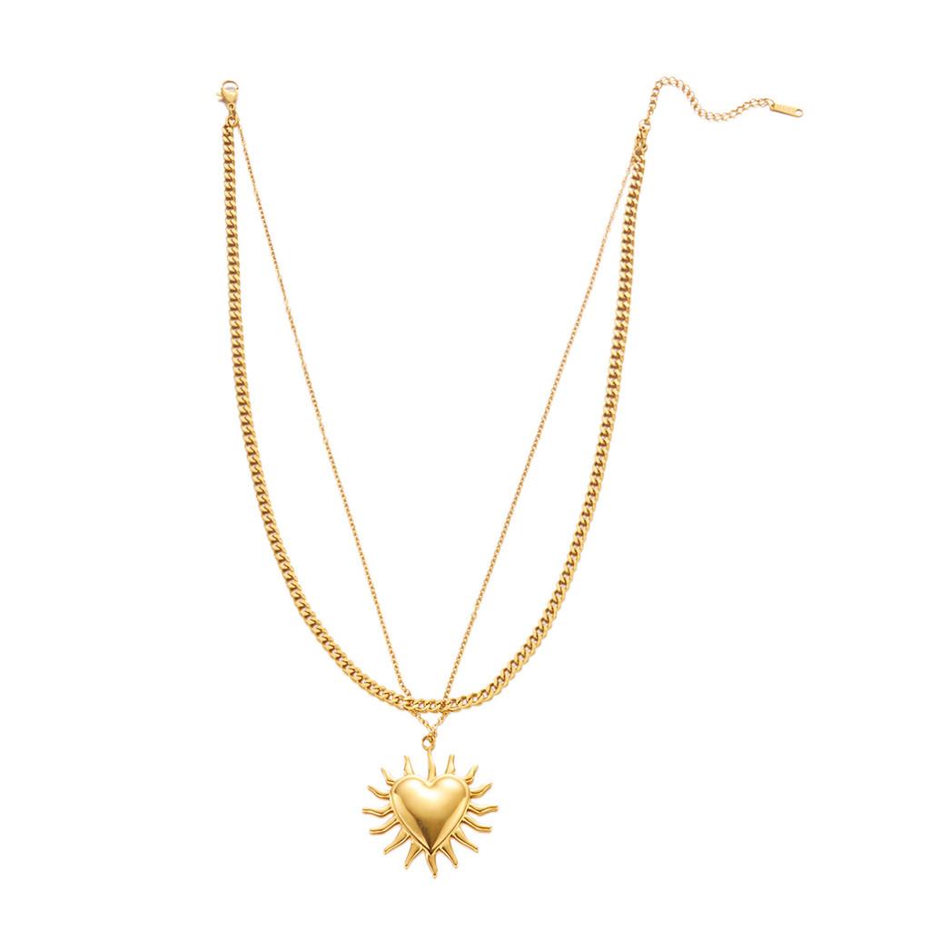 Beach Style Double Layer Stainless Steel Necklace With Starfish Shell And Heart Pendant For Women And Men