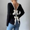 Women's Slim Fit Long Sleeve T-shirt Bow Decor Basic Layer Top For Spring Autumn