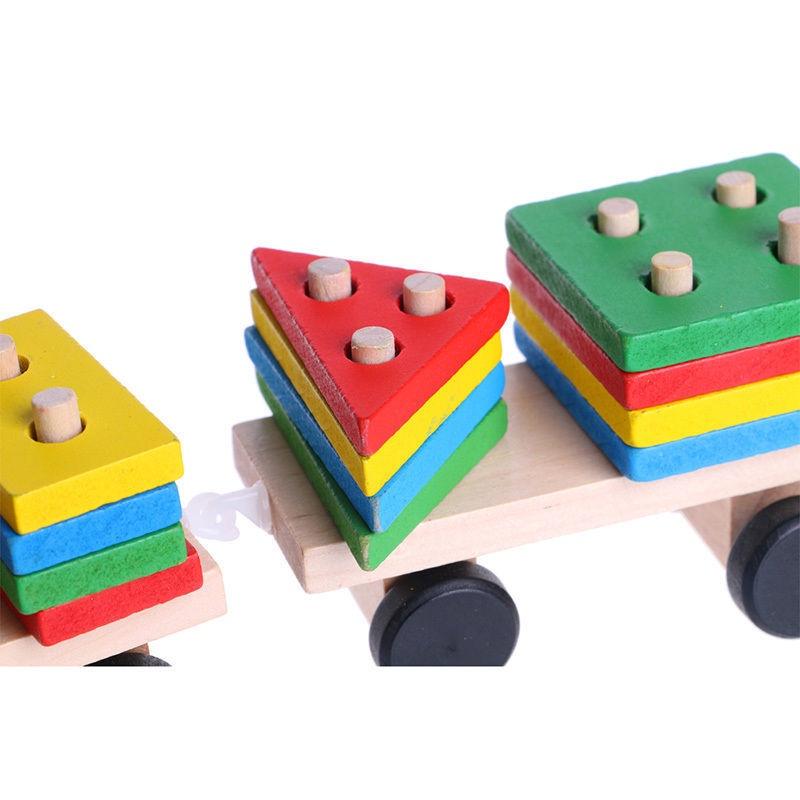 Delightful Kids Developmental Toys Train Truck Wooden Geometric Blocks Baby Educational Toy